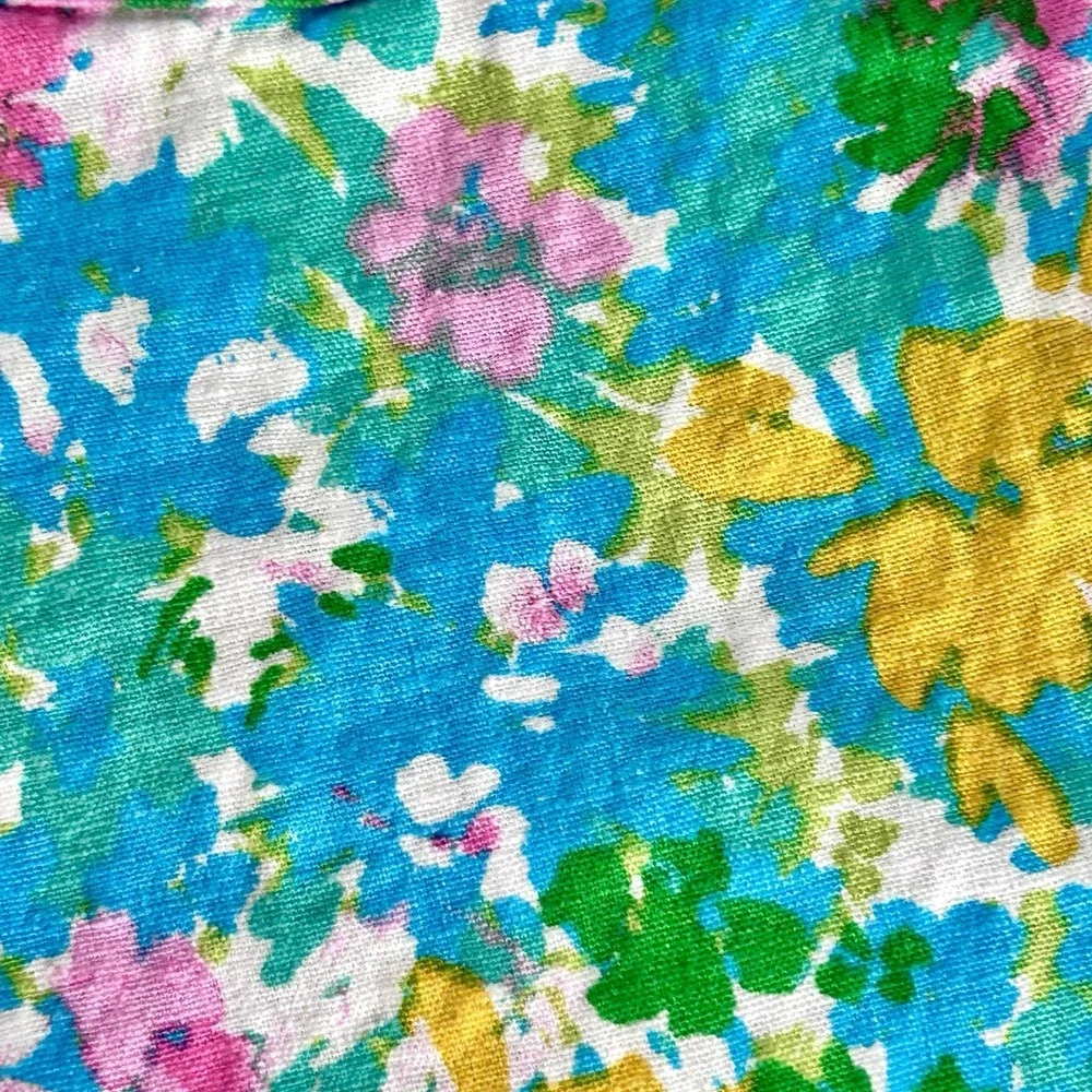 Zara Size 6 Floral Linen Blend Mini Flare Cropped Trouser Pants Spring Beachy